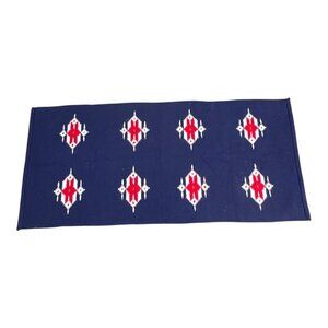 Vintage Navajo Inspired Southwest Woven Rug Geometric Red White Navy Blue Runner